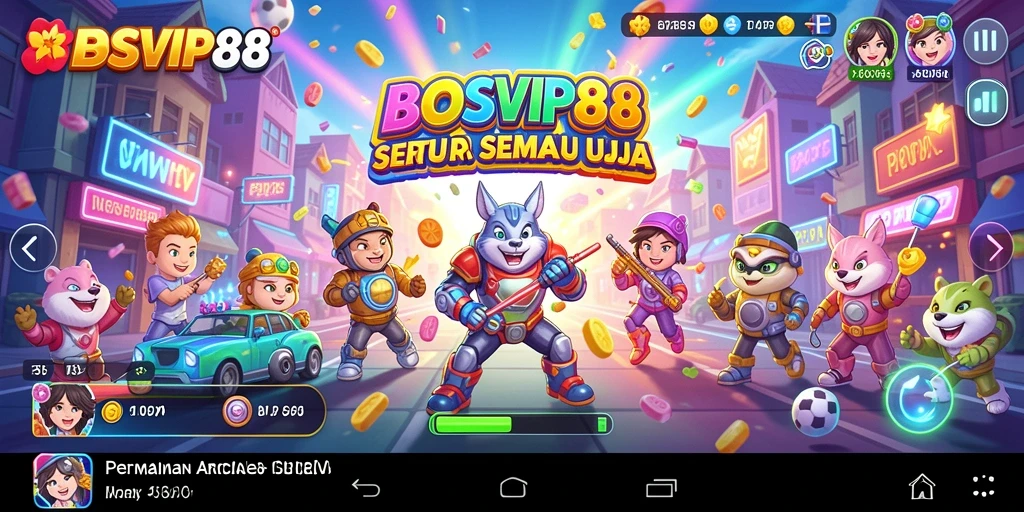 Tampilan gameplay dari BOSVIP88 yang penuh warna dan dinamis.