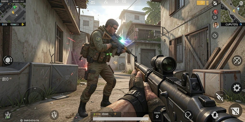 Tangkapan layar menunjukkan aksi intens dalam permainan FPS CUPUTOTO.