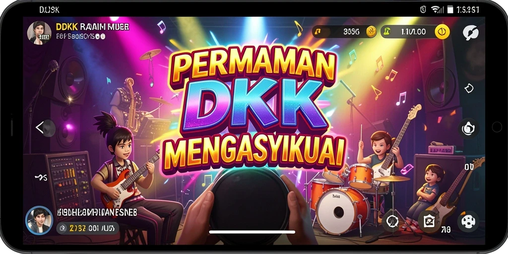 Screenshot gameplay DKK yang menunjukkan aksi penuh musik dan keseruan.