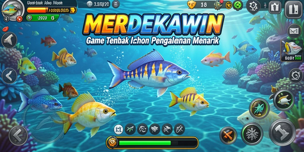 Tampilan gameplay seru dari MERDEKAWIN dalam menangkap ikan.