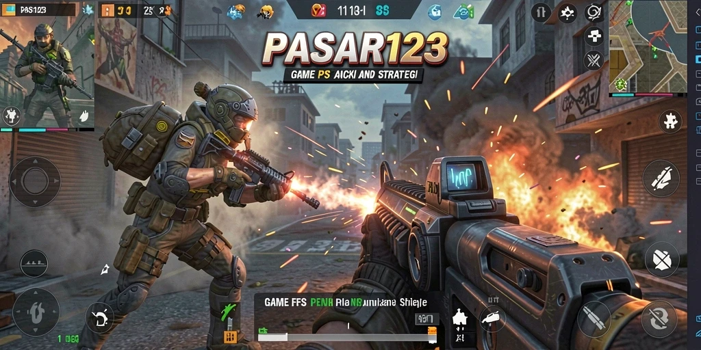 Tampilan gameplay menegangkan dari PASAR123 dengan aksi tembak menembak.