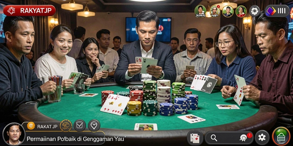 Tampilan gameplay Poker yang seru dan menegangkan di RAKYATJP.
